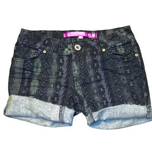 Tinseltown Black Printed Low Rise Cuffed Denim Shorts Women’s Size 0